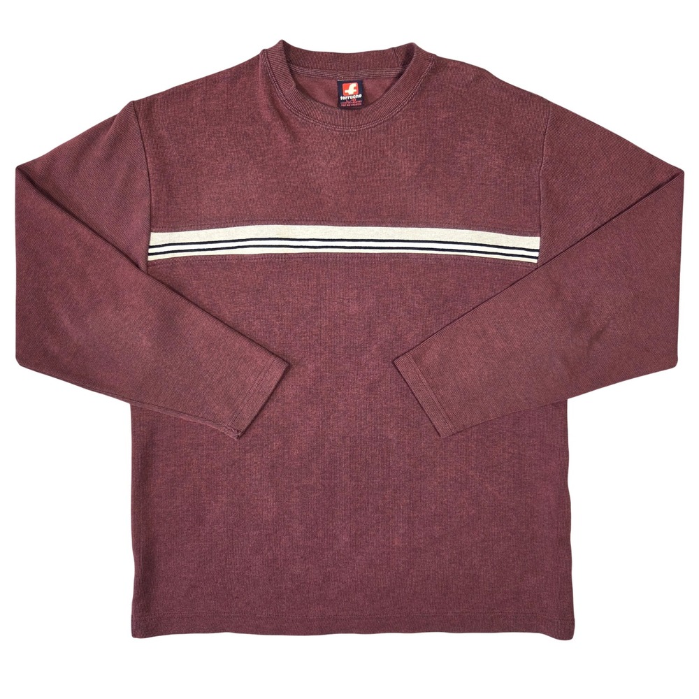 Ferruche Y2k Mens Ribbed Knit Long Sleeve Shirt Burgundy Striped 2000s Skater L